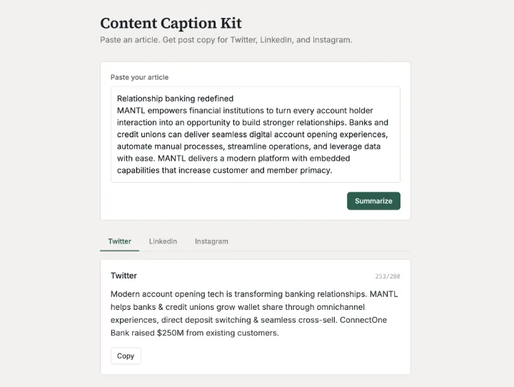 Screenshot of the Content Summarizer project